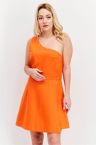 French Connection Women Solid Casual Mini Dress, Orange