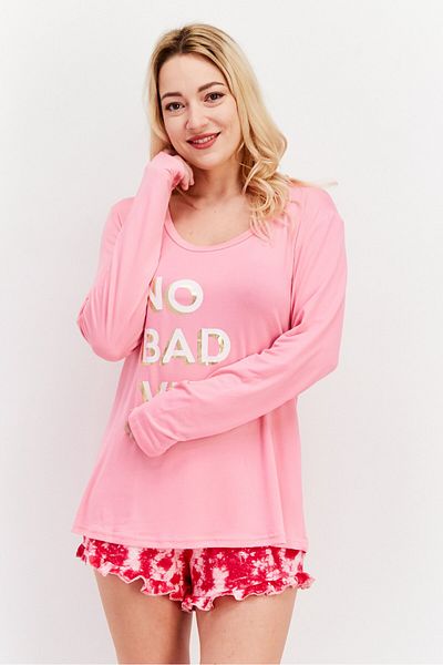 French Affair Women 2 Piece Graphic Print Pajama Set, Pink