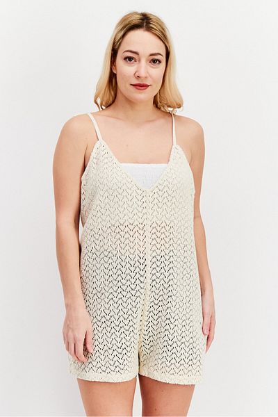 Roxy Women Eyelet Sleeveless Playsuit, Beige