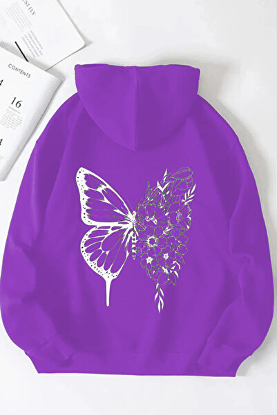 BOHEMGİYİM Жіночий оверсайз-светр з квітковим принтом і метеликами, чорний