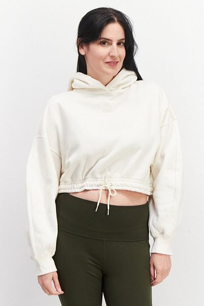 Puma Women Sportswear Fit Brand Logo Training Crop Hoody, Cream