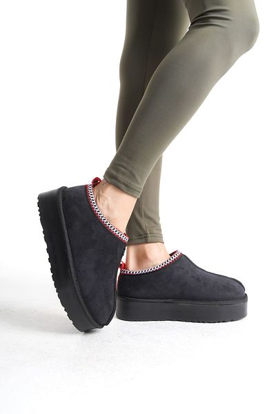 Joy Woman GENEVIEVE Ghete de damă din piele intoarsa neagra - fara sireturi, blana, talpa groasa ST
