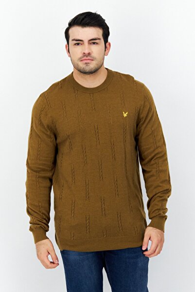 Lyle & Scott Men Crew Neck Long Sleeve Knitted Sweater, Harness Brown