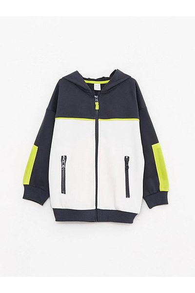 LC Waikiki Baby Hooded Long Sleeve Color Blocked Baby Boy Zippered Sweatshirt