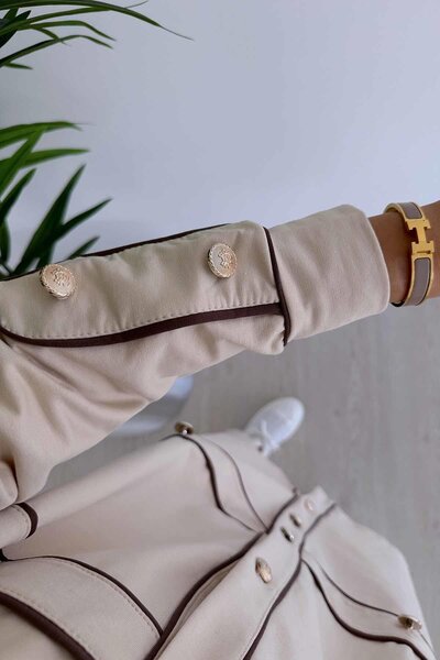 Ka Hijab Biyeli Düğme Detay Iki Iplik Tesettür 2'li Takım - Bej