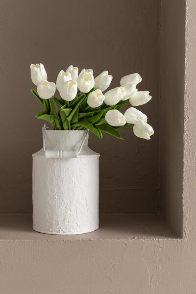 Güleç Yapay Çiçek Yapay 10'lu Islak Lale Buketi Gerçeksi Doku Beyaz