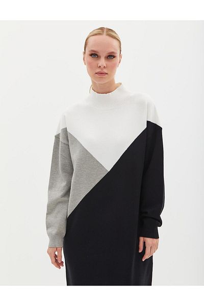Kayra Turtleneck Black Colored Knitwear Dress - Exclusive