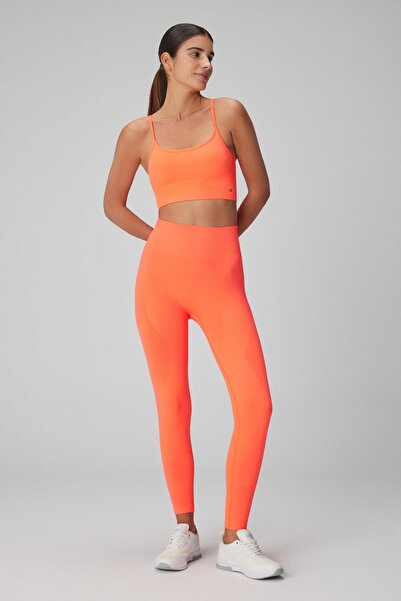 Jerf Gela Yüksek Bel, Esnek Ve Toparlayıcı Spor Tayt Neon Mercan
