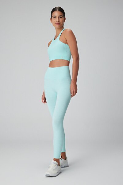 Jerf Palmi Melanj Desenli Yüksek Bel Tayt Turkuaz