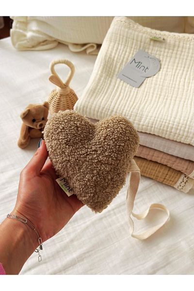 MİNT COLLECTİON Teddy Pacifier Strap Brown Heart