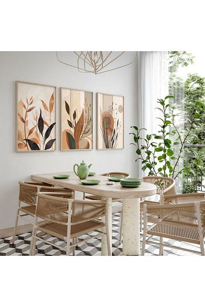 woodhomeworks Дървена рамка за абстрактна картина от 3 части за дома, хола, спалнята, балкона, декорацията Qmrc45