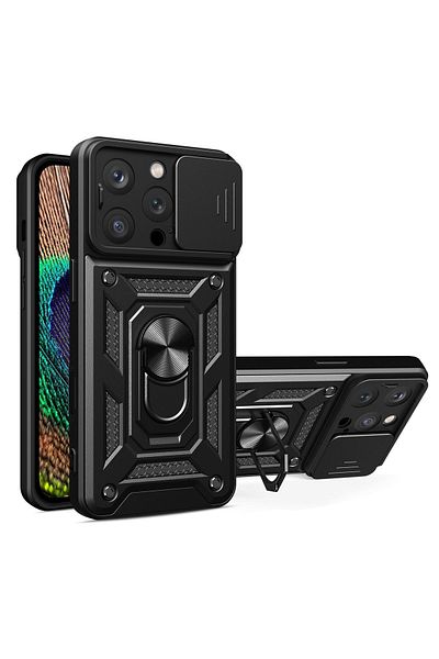 Fibaks حافظة متوافقة مع هاتف Apple Iphone 16 Pro مع حماية للكاميرا وغطاء واقٍ لخزان عسكري مزود بحلقة منزلقة