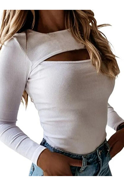 AŞAR MODA TEKSTİL Bluză neagră tricotată cu cordon - Detaliu decupat