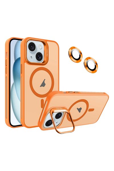 Fibaks حافظة متوافقة مع هاتف Apple Iphone 15 مع حامل غير لامع وغطاء معدني Magsafe مع عدسة كاميرا هدية