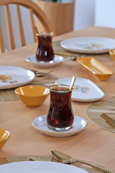 Glore Asya Lizy Hardal Altın Yaldızlı 32 Parça 6 Kişilik Seramik Kahvaltı Takımı