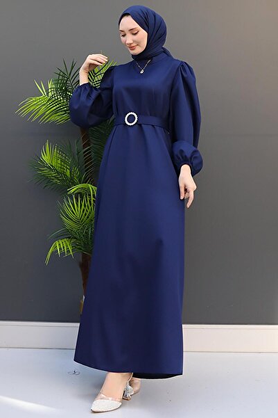 GİYZAMİLA Feyza Tesettür Elbise Lacivert
