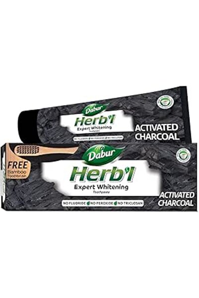 Dabur Herbal Charcoal Toothpaste 150g + Bamboo Brush | Whitening, Stain Removal & Healthy Gums