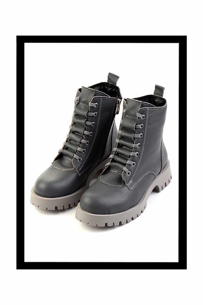 Bambi Gray Genuine Leather Women's Boots & Booties 02028800803