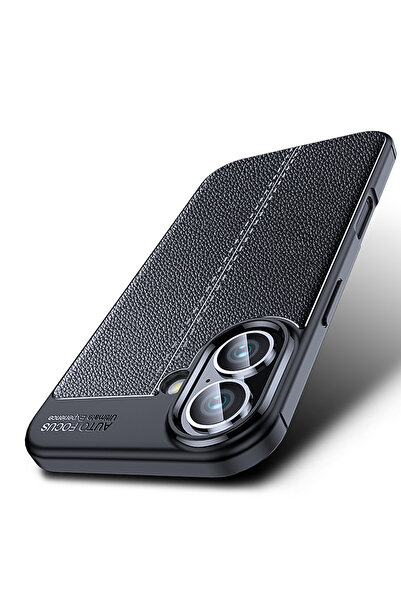 Fibaks Apple iPhone 16 Case Camera Protruding Leather Look Stitching Pattern Protective Cover Case