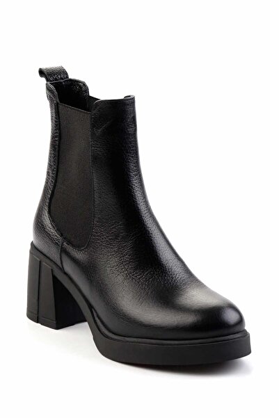 Bambi Siyah Hakiki Deri Kadın Bot & Bootie K02274320503