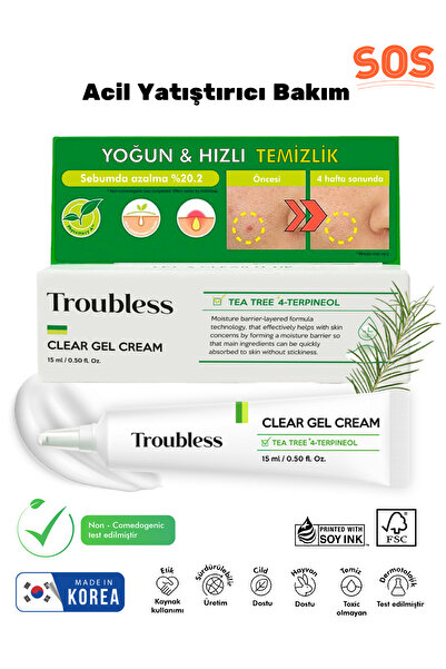 Troubless Clear Gel Cream Akne Ve Sivilce Karşıtı Yatıştırıcı Jel Krem 15 ml