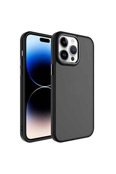 Fibaks Apple Iphone 14 Pro Uyumlu Kılıf Metal Çerçeve Hassas Butonlu Renkli Buzlu Şeffaf Transparan Kapak