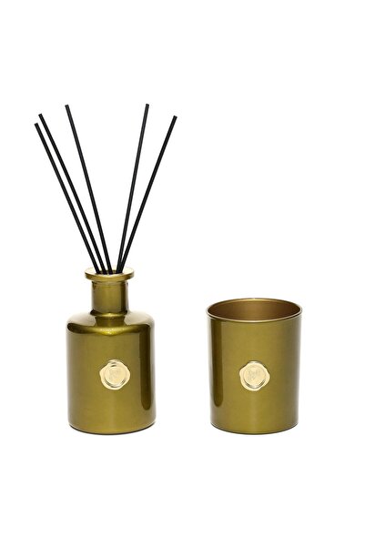 Missi Yeşil Golden Glow 200 ml White Jasmine Oda Kokusu ve Mumluk Seti