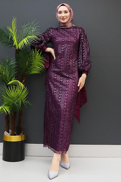 GİZ AGİYİM Purple Pearl Hijab Evening Dress