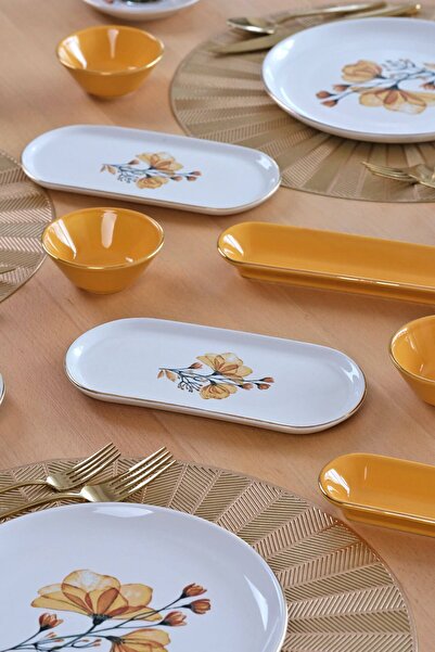 Glore Asya Lizy Hardal Altın Yaldızlı 32 Parça 6 Kişilik Seramik Kahvaltı Takımı