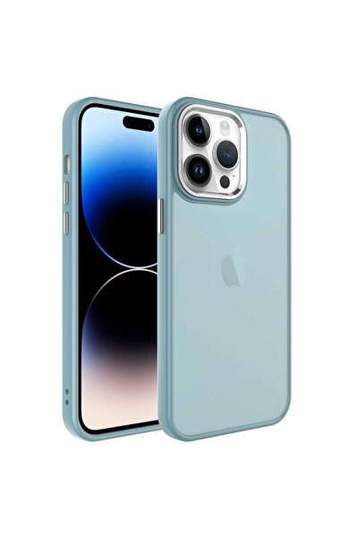 Fibaks İphone 14 Pro Max Uyumlu Kılıf Metal Çerçeve Hassas Butonlu Renkli Buzlu Şeffaf Transparan Kapak