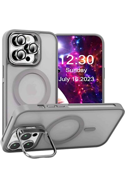 Fibaks Apple iPhone 15 Pro Compatible Case with Stand Matte Magsafe Metal Keys Camera Lens Gift Wonk Cover