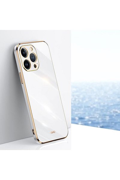 Fibaks حافظة متوافقة مع هاتف Apple Iphone 14 Pro Max، غطاء حماية للكاميرا بحواف لامعة ومطرزة باللون الذهبي