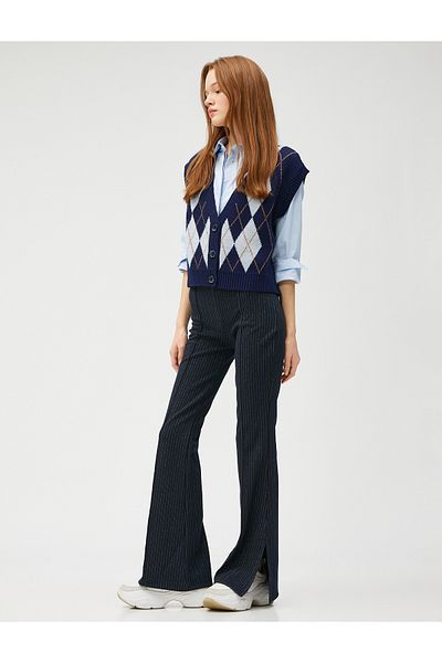 Koton Fabric Trousers Flared Leg Ribbed