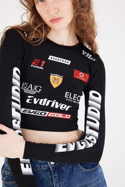 Addax Printed Crop Blouse - Crew Neck B13448-r13