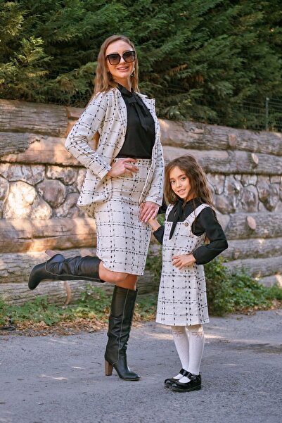 KÜÇÜĞÜM BUTİK Білий твітовий піджак і спідниця, дизайн для мами і доньки. Кожен комплект продається окремо (ПІДЖАКОМ-СПІДНИЦЕЮ).