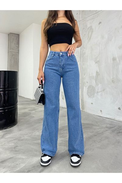 BİKELİFE Blaue Palazzo-Jeans mit hoher Taille