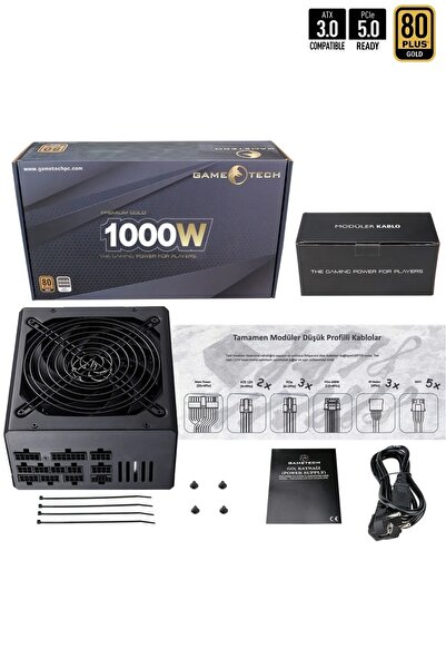 GAMETECH GTP-1000 1000W 80+ GOLD FULL MODULER PCI-E 5.0 PROFESYONEL POWER SUPPLY PC GÜÇ KAYNAĞI