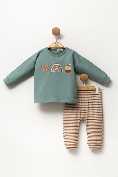 Cassiope Animal Desenli Beli Lastikli Çizgili Alt-Üst 2'li Erkek Bebek Takım