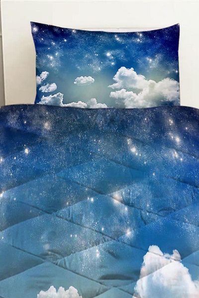 3D ELSE HALI Blue and White Clouds Patterned Double Quilted Quilt Pillowcase