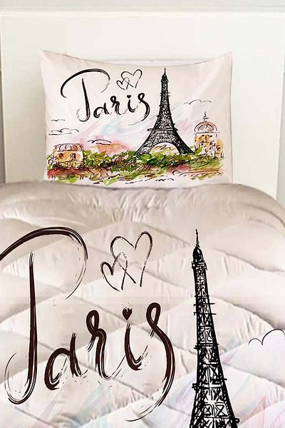 3D ELSE HALI Paris Eiffel Tower Patterned - Double Quilted Quilt Pillow