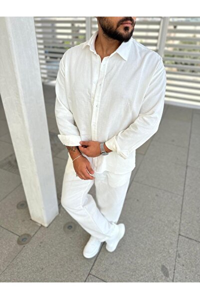 Baycombine35 Ανδρικό Σετ πουκάμισο με φαρδύ πάτο από ύφασμα μουσελίνας