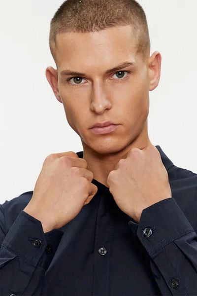 Calvin Klein Men's Cotton Slim Fit Casual Navy Blue Shirt J30J 324614 -Chw