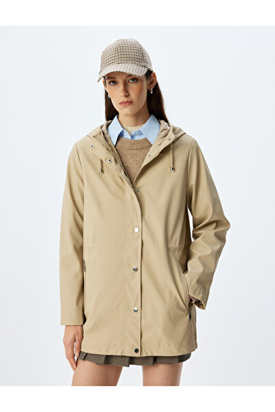 Koton Hip Length Zippered Hooded Raincoat with Pockets