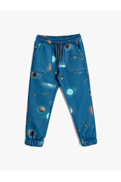 Koton Space Printed Jogger Sweatpants - Waist Lace Up Raised