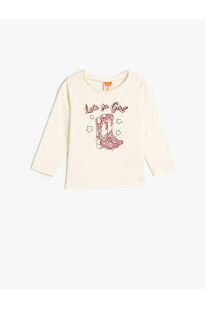 Koton Tişört Uzun Kollu Baskı Detaylı Bisiklet Yaka Pamuklu