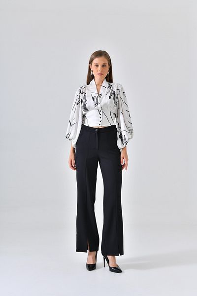 Saade High Waist Slit Black Pocket Trousers