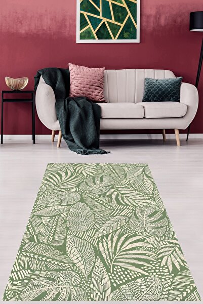 on the clouds Tropik Yapraklı Bohem İskandinav Estetik Yıkanabilir Kaymaz Tab...