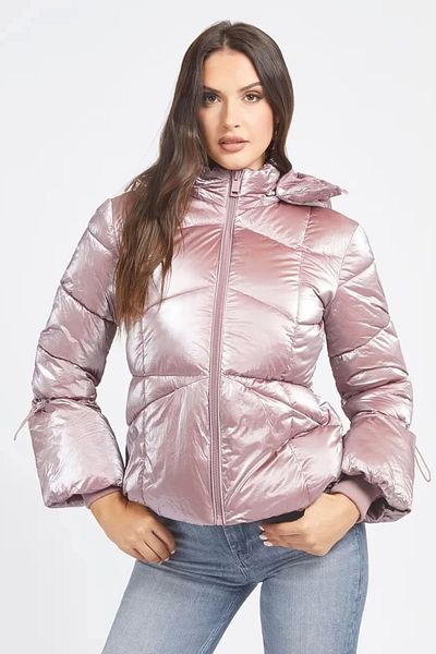 Guess Mirror Finish Look Women's Pink Puffer Coat W3Bl25Wfr90-F6I0