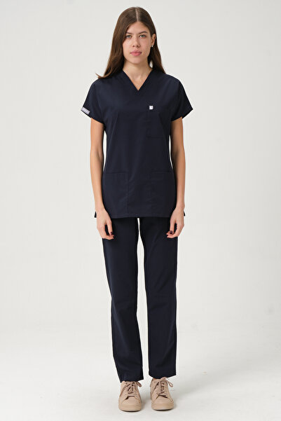 Pratik Medikal Tricou din lycra Scrubs bleumarin cu mâneci liliac Doctor Nurse