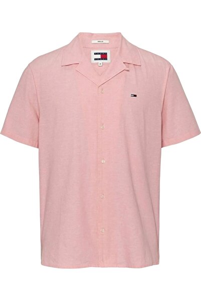 Tommy Hilfiger Erkek Keten Pembe Kısa Kollu Gömlek